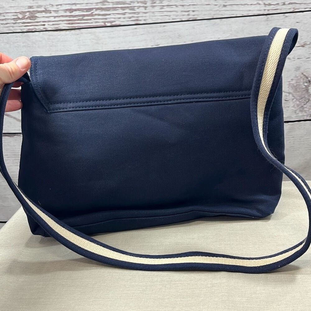 Jaclyn Smith navy blue satchel purse with checkered white and blue pattern insid - Picture 2 of 6